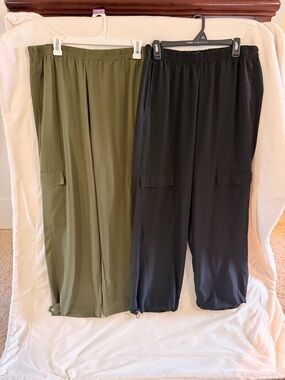 Pair of Women’s Wide Leg High Waist Cargo Pants - Olive and Black